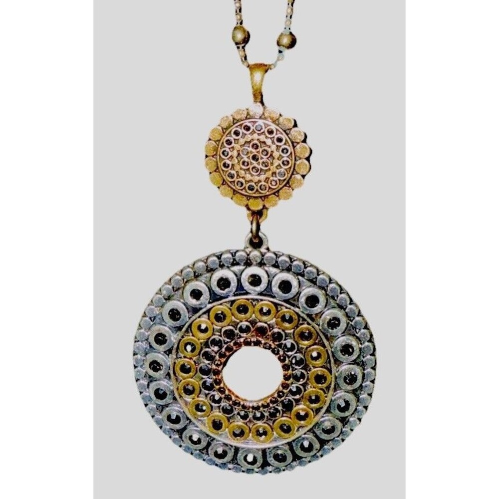 Lucky Brand Two -Toned Tribal Medallion Pendant Necklace 27.5"-29.5", Retired